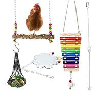 Allazone 5 Pz Juguetes para Loros, Juguetes de Columpio de Pollo, Xilófono de Pollo, Juguetes de Madera Espejo, Pájaros para Verduras Comedero para Pollo Loro Pájaro