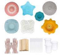 Allazone 52 Pz Colador de Fregadero de Plástico Acrílico, 7 Pz Desagüe para Fregadero, Colector de Pelos de Silicona, Colador de Silicona con Pincel para Pintar Bricolaje