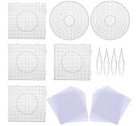 Allazone 5mm 6 Pz Pegboards Plantillas Grandes con 4 Pz Cuentas Blancas, 10 Pz Papel de Planchado, Placas Cuadrado Transparente para Cuentas Niños Artesanía Perlas