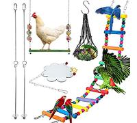 Allazone 6 Pz Juguetes para Loros, Juguetes de Columpio de Pollo, Juguetes de Madera Espejo, Pájaros para Verduras Comedero para Pollo Loro Pájaro