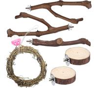 Allazone 7 perchas de aves, loros, madera natural, juguetes para masticar, varillas de asiento, múltiples para jaulas de pájaros, periquitos pequeños inseparables