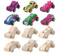 Allazone Coches de Madera para Pintar, Artesanías de Coche de Madera Mini Madera Coches Creativo para Proyectos de Manualidades, Decoración, Pintura, 6 Pz Coche