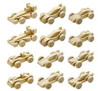 Allazone Coches de Madera para Pintar, Artesanías de Coche de Madera Mini Madera Coches Creativo para Proyectos de Manualidades, Decoración, Pintura, 12 Pz Coches Deportivos