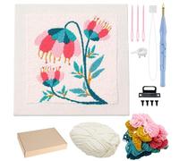 Allazone Kit Aguja Perforadora Punch Needle Marco Punch Needle Kit Cuadrada Kit de Bordado con Aguja Perforada con Estampado de Flores para Adultos Principiantes (Beige y Rosa)