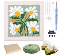 Allazone Kit Aguja Perforadora Punch Needle Marco Punch Needle Kit Cuadrada Kit de Bordado con Aguja Perforada con Estampado de Flores para Adultos Principiantes (Verde y Blanco)