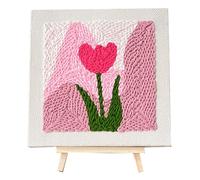 Allazone Kit Aguja Perforadora Punch Needle Marco Punch Needle Kit Cuadrada Kit de Bordado con Aguja Perforada con Estampado de Flores para Adultos Principiantes, Tulipán Rosa