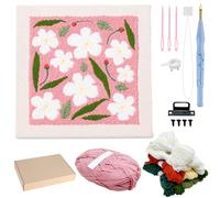 Allazone Kit Aguja Perforadora Punch Needle Marco Punch Needle Kit Cuadrada Kit de Bordado con Aguja Perforada con Estampado de Flores para Adultos Principiantes (Rosa y Blanco)