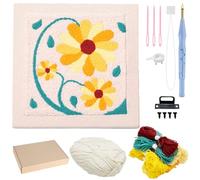 Allazone Kit Aguja Perforadora Punch Needle Marco Punch Needle Kit Cuadrada Kit de Bordado con Aguja Perforada con Estampado de Flores para Adultos Principiantes (Beige y Amarillo)