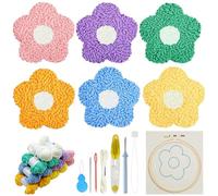 Allazone Kit de Bordado con Aguja Perforada, 6 Pz Kits de Posavasos de Flor con Aguja Perforadora con Patrón de Huevo, Flor para Principiantes con Aro de Bordado