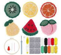 Allazone Kit de Bordado con Aguja Perforada, 6 Pz Kits de Posavasos de Fruta con Aguja Perforadora con Patrón de Huevo, Flor para Principiantes con Aro de Bordado