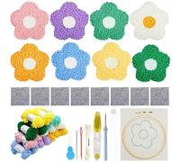 Allazone Kit de Bordado con Aguja Perforada, 8 Pz Kits de Posavasos de Flor con Aguja Perforadora con Patrón de Huevo, Flor para Principiantes con Aro de Bordado