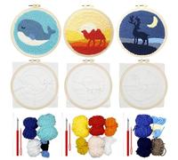 Allazone Kit de Bordado Con Aguja Perforada - Telar Pequeño para Tejer, 3 Pz Herramientas de Enhebrador para Perforar (Animales)