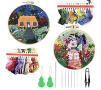 Allazone Kit de Inicio de Bordado, 2 Pz Juegos de Bordar con Patrones e Instrucciones, Kit de Bordado Principiantes, Kit de Herramienta con Aros de Bordado,Tela Bordada, Hilos de Colores (Jardín)