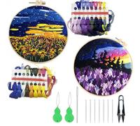 Allazone Kit de Inicio de Bordado, 2 Pz Juegos de Bordar con Patrones e Instrucciones, Kit de Bordado Principiantes, Kit de Herramienta con Aros de Bordado,Tela Bordada, Hilos de Colores(Atardecer)