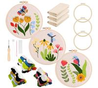 Allazone Kit de Inicio de Bordado, 3 Pz Juegos de Bordar, Kit de Bordado Principiantes, Kit de Herramienta con Aros de Bordado, Tela Bordada, Hilos de Colores