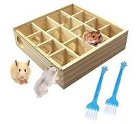 Allazone Laberinto de Madera para Roedores Pequeños Túnel Hámster De Madera y Cepillo de Limpieza para Hámster, Ratón y Otros Animales Pequeños