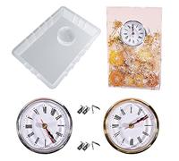 Allazone Moldes de Silicona de Resina, Gran Rectángulo Molde de Resina de Reloj y 2 Pz Inserto de Reloj para La Conservación de Flores, Decoraciones para El Hogar