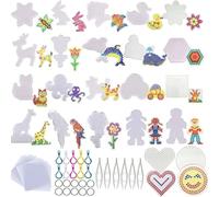 Allazone Paquete de 48 tableros de cuentas fusibles, 22 tableros de plástico transparente de animales con 6 pinzas de cuentas blancas, 10 papel de planchado y 10 llaveros coloridos para suministros de