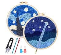 Allazone Punch Needle Anfänger Stickerei Set DIY Stanznadel Handwerk Stickerei Muster mit verstellbare Punch Needle für Handwerk Stitching (Mondlicht & See)