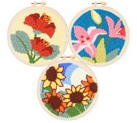 Allazone Punch Needle Kit, 3 Pz Kit de Arranque Punch Needle, Kit de Bordado con Aguja Perforada con Flores para Adultos Principiante