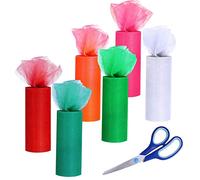 Allazone Rollols de Tul Tela, 6 Color Tela de Tul, Rollos Tul Cinta Rollos Tela Tul para Bricolaje para Tutú, Fiesta, Cumpleaños, Envoltura, Manualidades, Falda con Lazo, Boda
