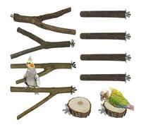 Allazone - Soporte de perca de madera natural, 10 piezas, soporte de perca de loro, perca de madera, soporte de perca de loro, accesorios de jaula de plataforma para loros, cacatúas y periquitos