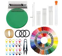 Allazone Telar Pequeño para Tejer, 21 Hooks Máquina de Tejer en Telar de Madera, 50 Color Hilo de Bordar para remendar Jeans, Calcetines y Ropa