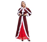 Allbestop Disfraz de Navidad para Mujer, Disfraz de Papá Noel Adulto, Vestido de Navidad con Borde Disfraces De Cosplay para Mujeres (Red, L)