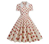 Allbestop Vestido de Lunares Estilo Picnic para Trabajo de Citas Vintage para Mujer Cinturón De Gambesón Medieval (Red, M)