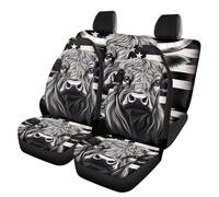 Allcute American Flag Highland Cow Seat Covers for Car Interior Durable Universal Fit Animal Car Seat Cover Full Set Truck SUV Sedan Van Seat Protector Car Accessories Black