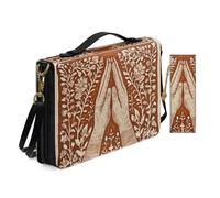 Allcute Funda de piel sintética para la Biblia para mujer, bolsa de iglesia con marcapáginas, estilo estampado floral con manos rezadas, con correa para el hombro, color marrón