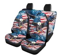 Allcute Juego Completo de Fundas de Asiento de Coche con diseño de águila Calva de la Bandera Estadounidense para SUV, Camiones, Furgonetas, sedán, Fundas elásticas para Asiento Delantero y Trasero,