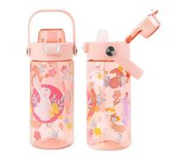 alldomess Botella Agua Niños, Cantimplora Infantil con Pajita 600 ml, Botellas de Agua para Niños con Asa, a Prueba de Fugas, Sin BPA Botella Niños y Niñas para Escuela, Deportes y Viajes, Conejo