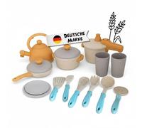 alldoro 60425 Juego de Cocina - 14 Piezas - Mezcla de plástico y Paja de Trigo para niños, ecológico, 20 x 31 cm - Multicolor