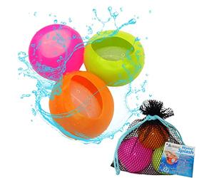 alldoro 63037 Water Splash set de 3 globos de agua Ø 6cm, globos de agua reutilizables y con autocierre, globo de agua para jardín y playa, niños a partir de 3 años y adultos, naranja/verde/rosa