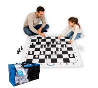 alldoro Ajedrez Gigante XXL 150x150 cm, 32 Piezas Grandes y Bolsa | Ajedrez jumbo de jardín para interior y exterior, tablero de PVC lavable con piquetas, desde 3 años y adultos
