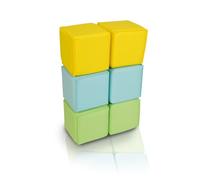 alldoro Bloques Blandos XXL, 6 Cubos de Espuma para bebés y niños, 14 cm | amarillo/verde/turquesa, silenciosos y seguros, polipiel lavable, apilables para guardería y habitación infantil