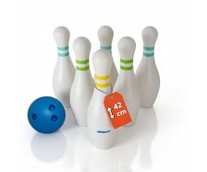alldoro Bolos XXL para niños, 6 Bolos Grandes 42 cm, Bola y Bolsa | Juego de bolos de plástico interior y exterior, bolos rellenables y bola de 16 cm, para jardín, casa y guardería