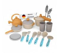 alldoro Juguete de cocinita Infantil, Set de 14 Piezas de Cocina y vajilla | accesorios con ollas, sartén, tetera y mucho más, para cuarto de juegos, cocina de barro, arena y muñecas