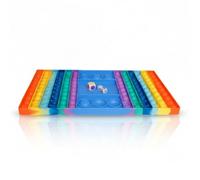 alldoro Pop it Juego de Dados, plopper con Burbujas, para 2 Jugadores | tablero de silicona (32,5 x 19 cm) en colores arcoíris, 3 dados para varias variantes, fidget toy para niños y adultos