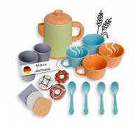 alldoro Set de café 17 Piezas para cocinita Infantil, Juguete de Cocina | vajilla con cafetera, tazas y pastas, para cuarto de juegos, cocina de barro, juego de arena y vajilla de muñecas