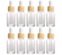 Alledomain 10 botellas de cristal transparente de 10 ml con pipetas cuentagotas vacías, mini botellas con cuentagotas, tapa de plástico de grano de madera, mezclas de aromaterapia, líquido químico
