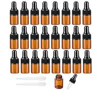 Alledomain 24 botellas cuentagotas de vidrio ámbar de 2 ml, mini botellas vacías con pipetas cuentagotas tapa de plástico negro rellenables pequeños frascos de muestra contenedor para aceite esencial,