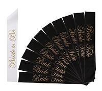 Alledomain Juego de 11 bandas de novia para ser - 1 banda blanca para novia y 10 bandas negras de la tribu de la novia, suministros de despedida de soltera con banda de fuente dorada, bandas de dama