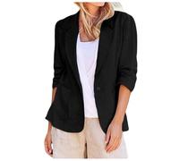 Allegorly Blazers Mujer Chaqueta Mujer Chaquetas Blazer Color sólido Botón Grandes Tamaños Manga Larga Recta Y Suelta Larga Negocio Casual Trajes Para Oficina, B-le negro, L