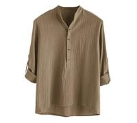 Allegorly - Camisa de lino para hombre, manga larga, camisas casuales para corte recto con botones de corte clásico, estilo casual sin planchar para verano, Brun-a, XXL