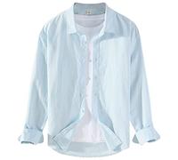 Allegorly Camisa Hombre Camisa de Lino Hombre Camisas Botones de Corte Ajustado Manga Larga Secado Rápido Transpirable Camiseta Verano Atrapado Camisas De Vacaciones, Azul cielo #2, M