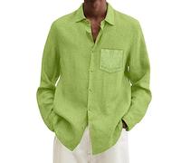 Allegorly Camisa Hombre Camisa Hombre Manga Larga Camisas Casual para Corte Recto Atrapado Estiramiento Slim Fit Camisas Casual Playa Vacaciones Confort Transpirable con Botones, A-menta verde, 4XL