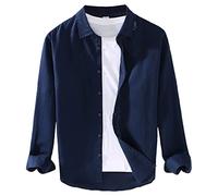 Allegorly Camisa Hombre Camisa Lino Hombre Camisas Botones de Corte Ajustado Manga Larga Camiseta Personalizada Camisas Atrapado Ligero Casual, B-Marina., XL