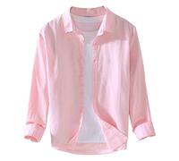 Allegorly Camisa Hombre Camisa Lino Hombre Camisas Botones de Corte Ajustado Manga Larga Camiseta Personalizada Camisas Atrapado Ligero Casual, B-rosa., XXL